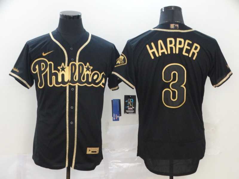 Phillies 3 Bryce Harper Black Gold 2020 Nike Cool Base Jersey,We sell and wholesale Phillies 3 Bryce Harper Black Gold 2020 Nike Cool Base Jersey on line form chian!